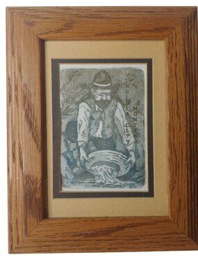 F Hoffman Art Virginia City Montana Gold Rush Print Wood Frame 7.25x9.25" Histor